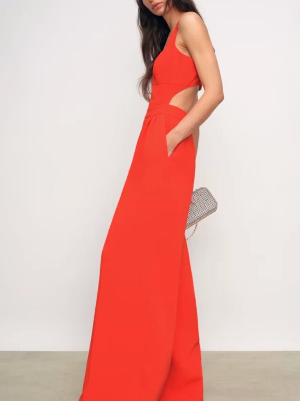 REISS Dion Wide-Leg Cut-Out Jumpsuit 0/2/4/6 Orange - Picture 2 of 7
